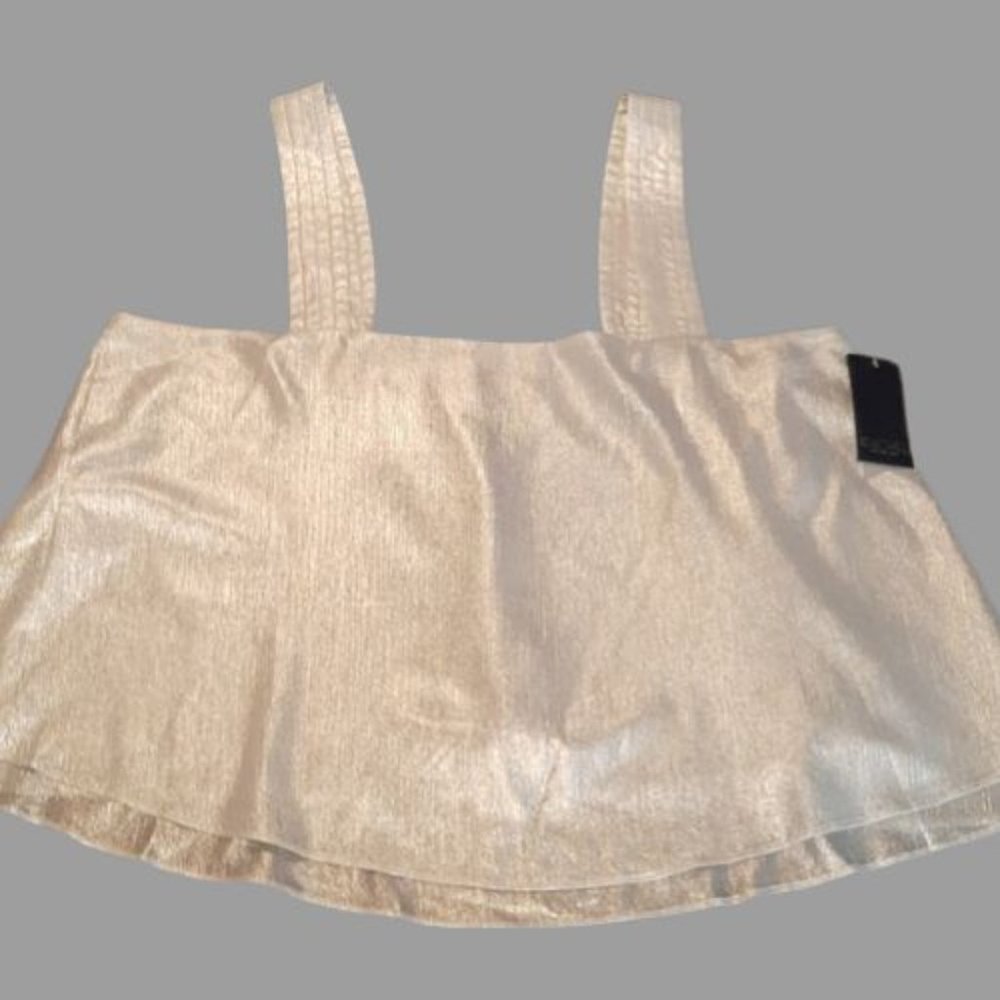 Rachel Roy Halter Size XL Lined Slit Back Silver Foil Shimmer